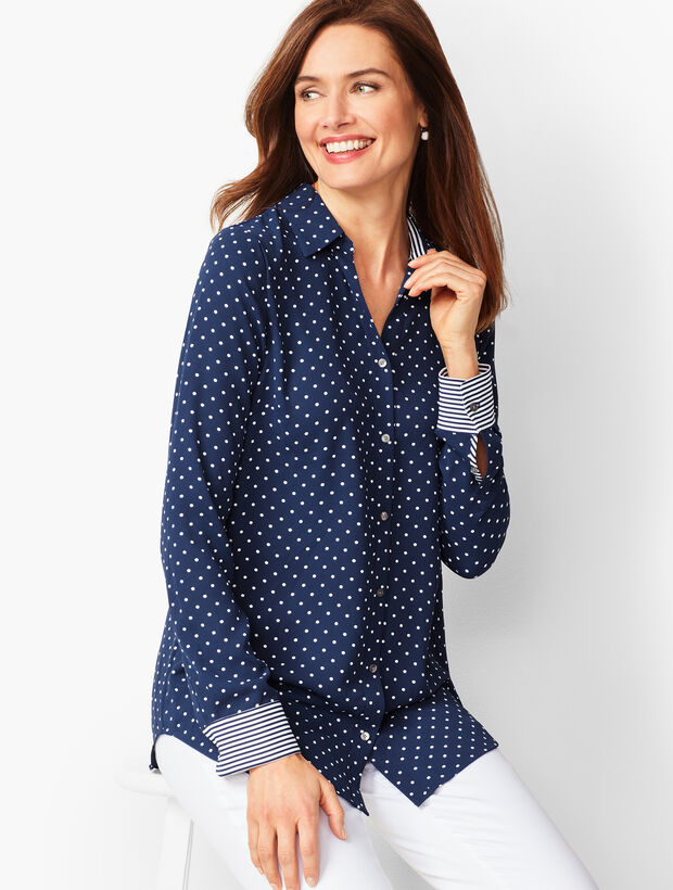 Dot Button-Front Blouse 