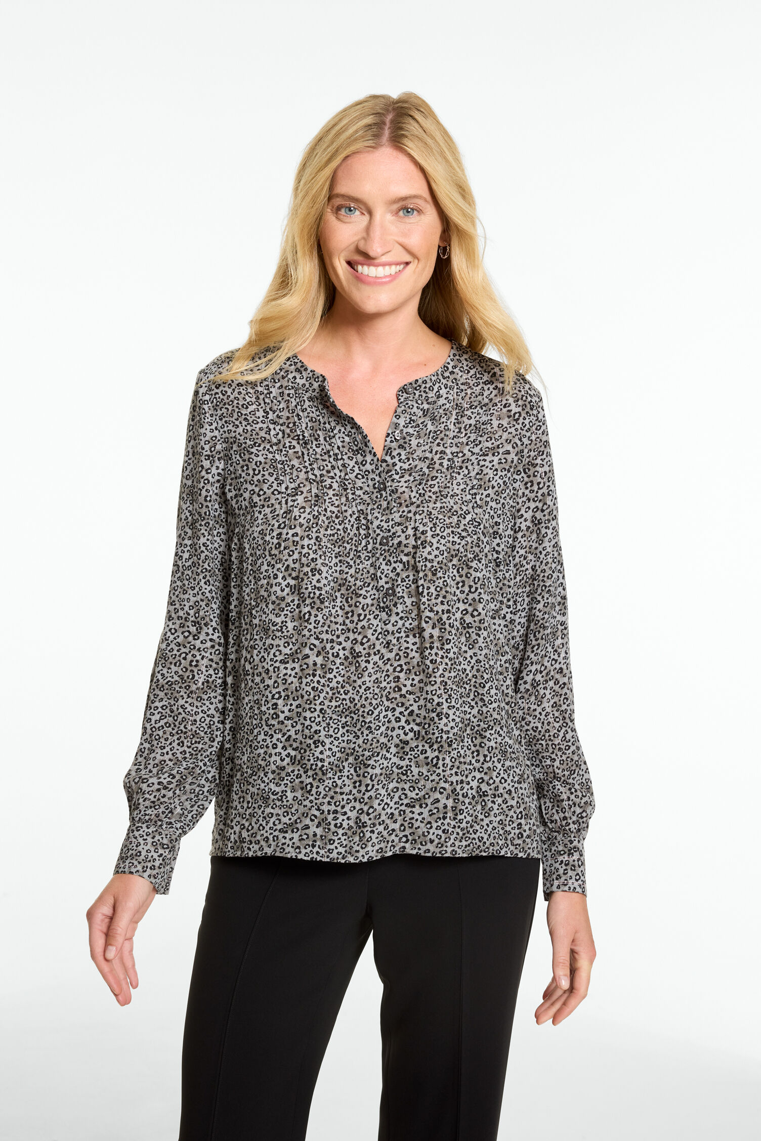 Micro Leopard Pintuck Top