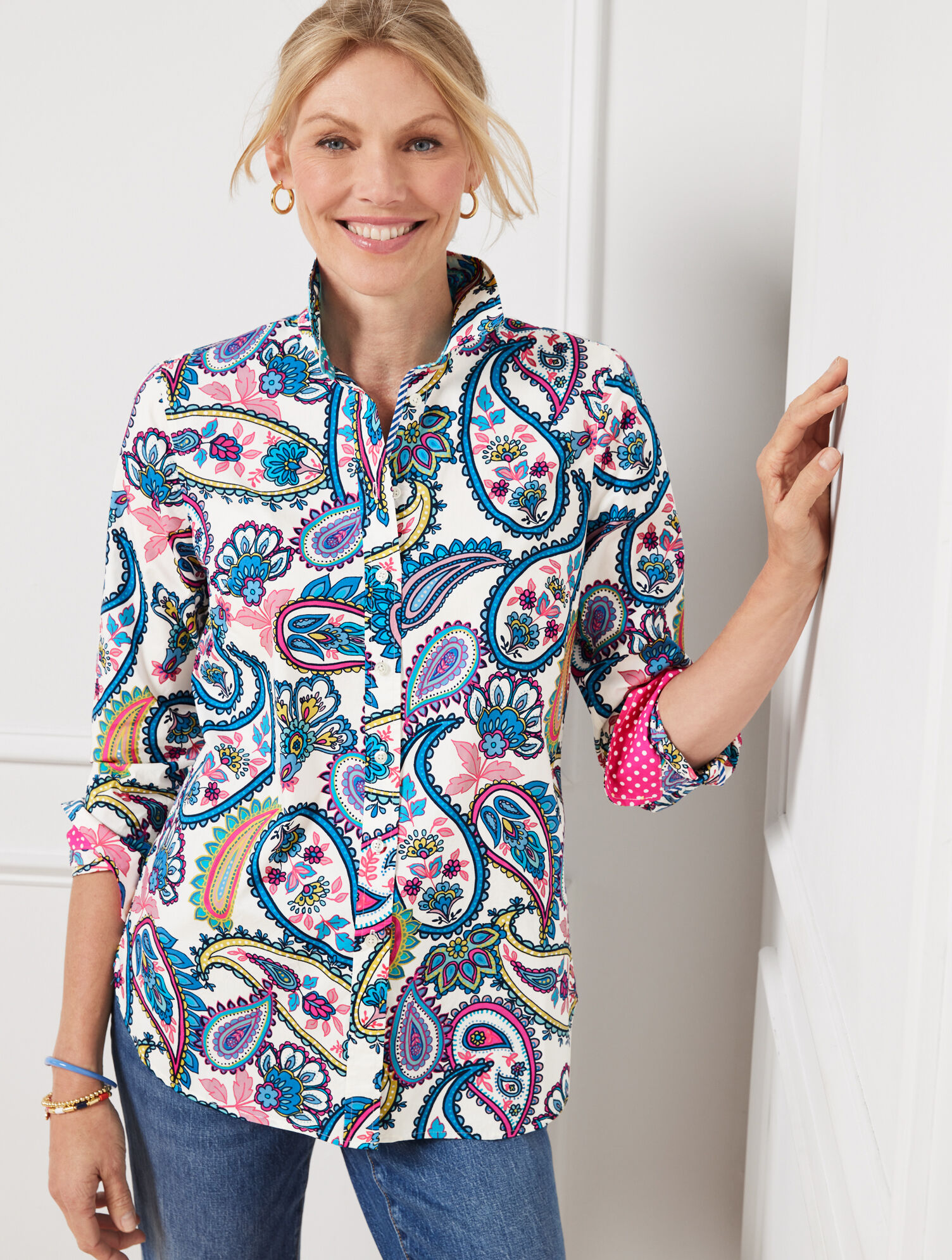 Cotton Button Front Shirt - Blossom Paisley