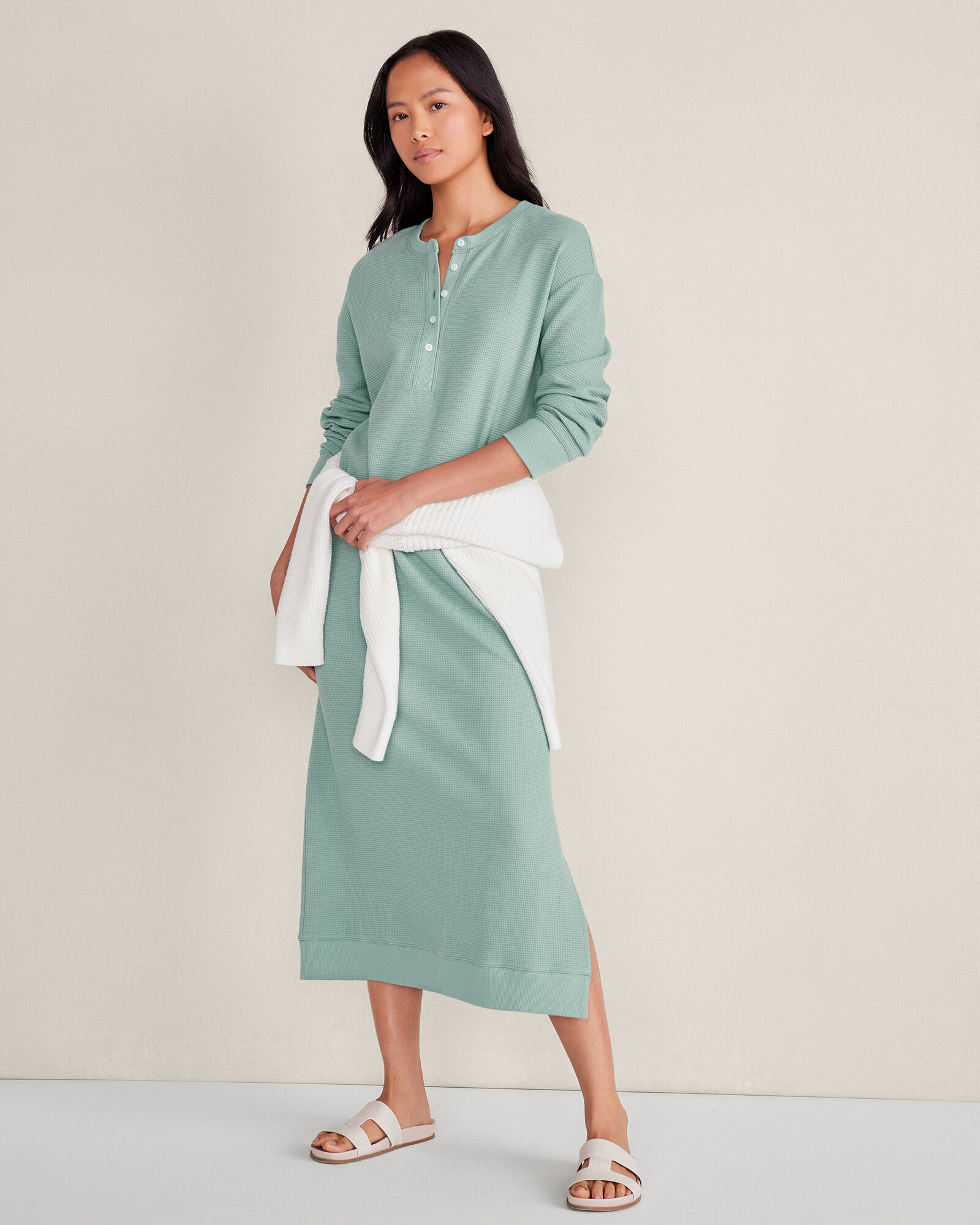 Organic Cotton Waffle Knit Henley Dress | Haven Well Within