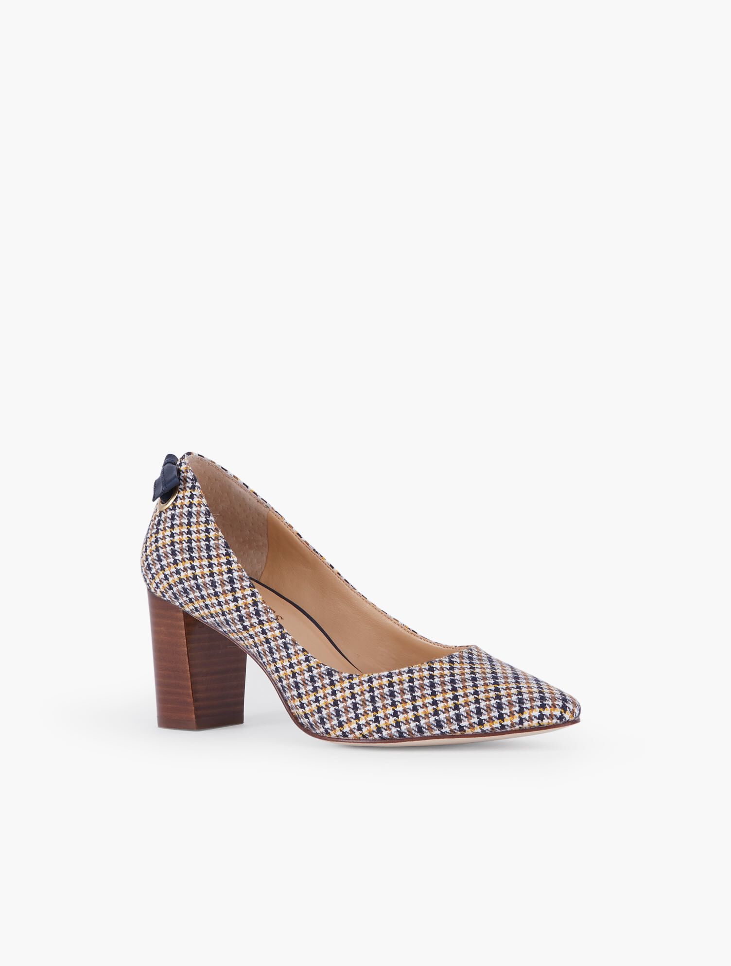 Kelsey Tie Detail Block Heel Pumps - Houndstooth