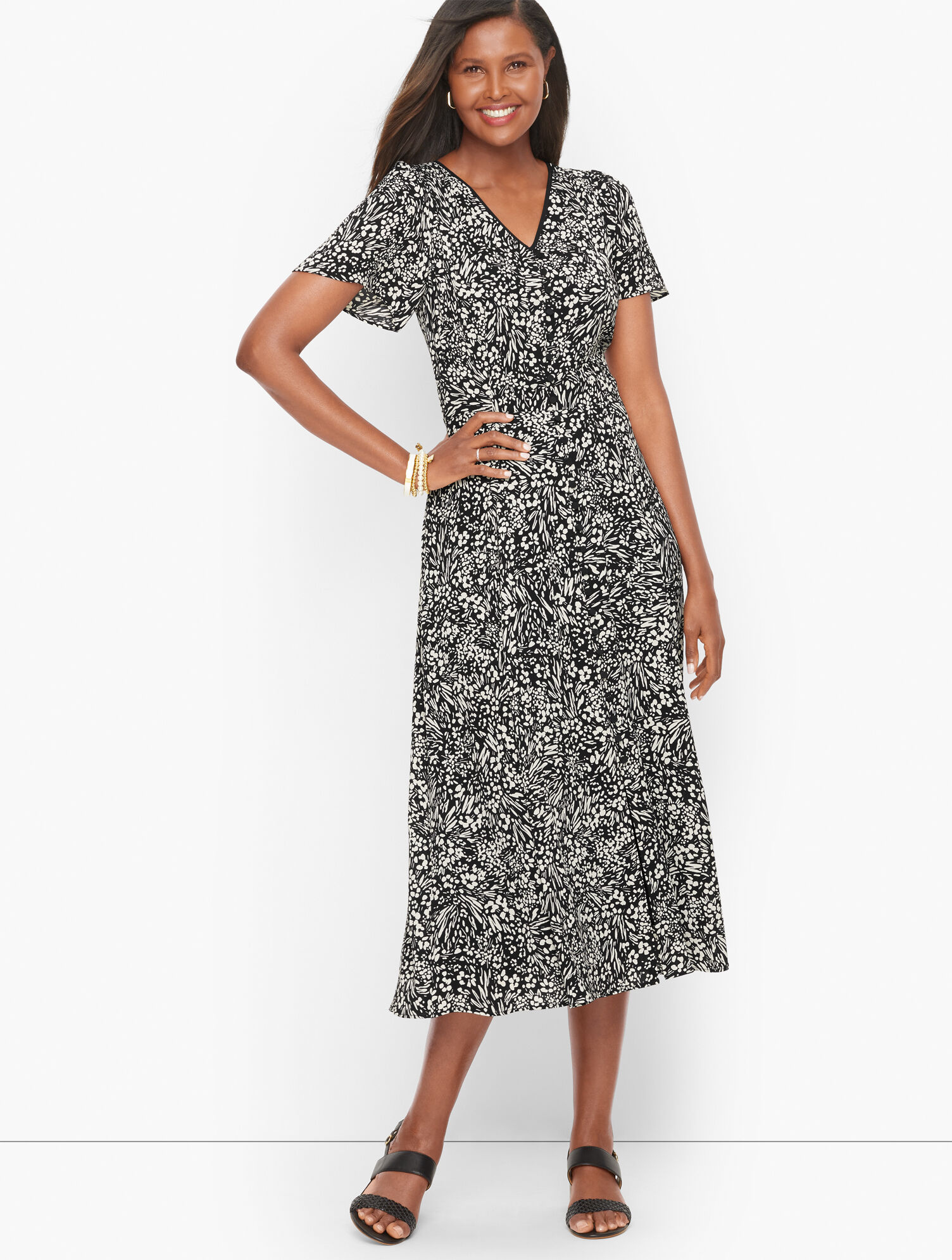 Floral Button Detail Fit &amp; Flare Dress