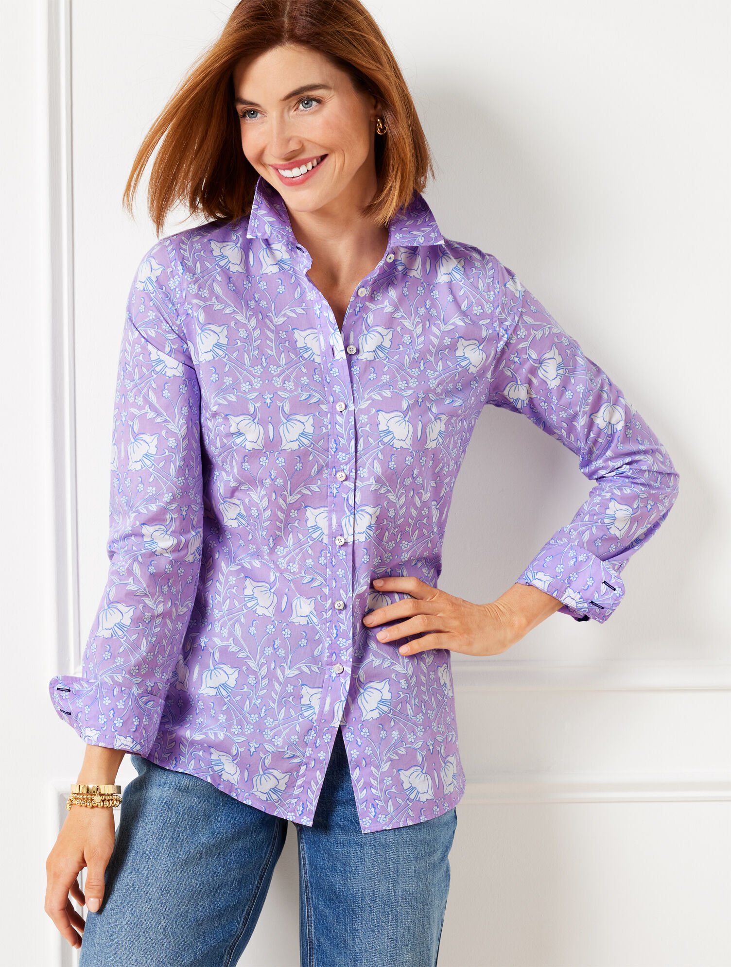 Modern Classic Shirt Intricate Flowers Talbots - Main Image