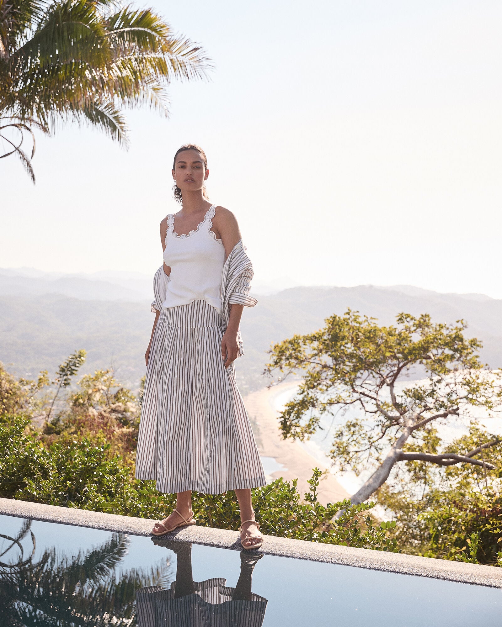 Organic Cotton Poplin Stripe Drop Waist Skirt