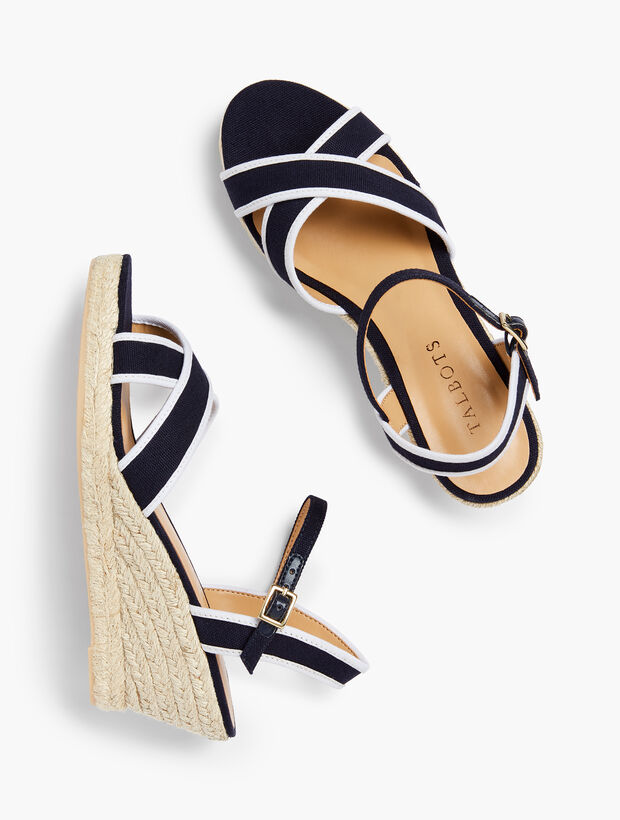 Lyndsay Crossover Espadrille Wedges - Canvas