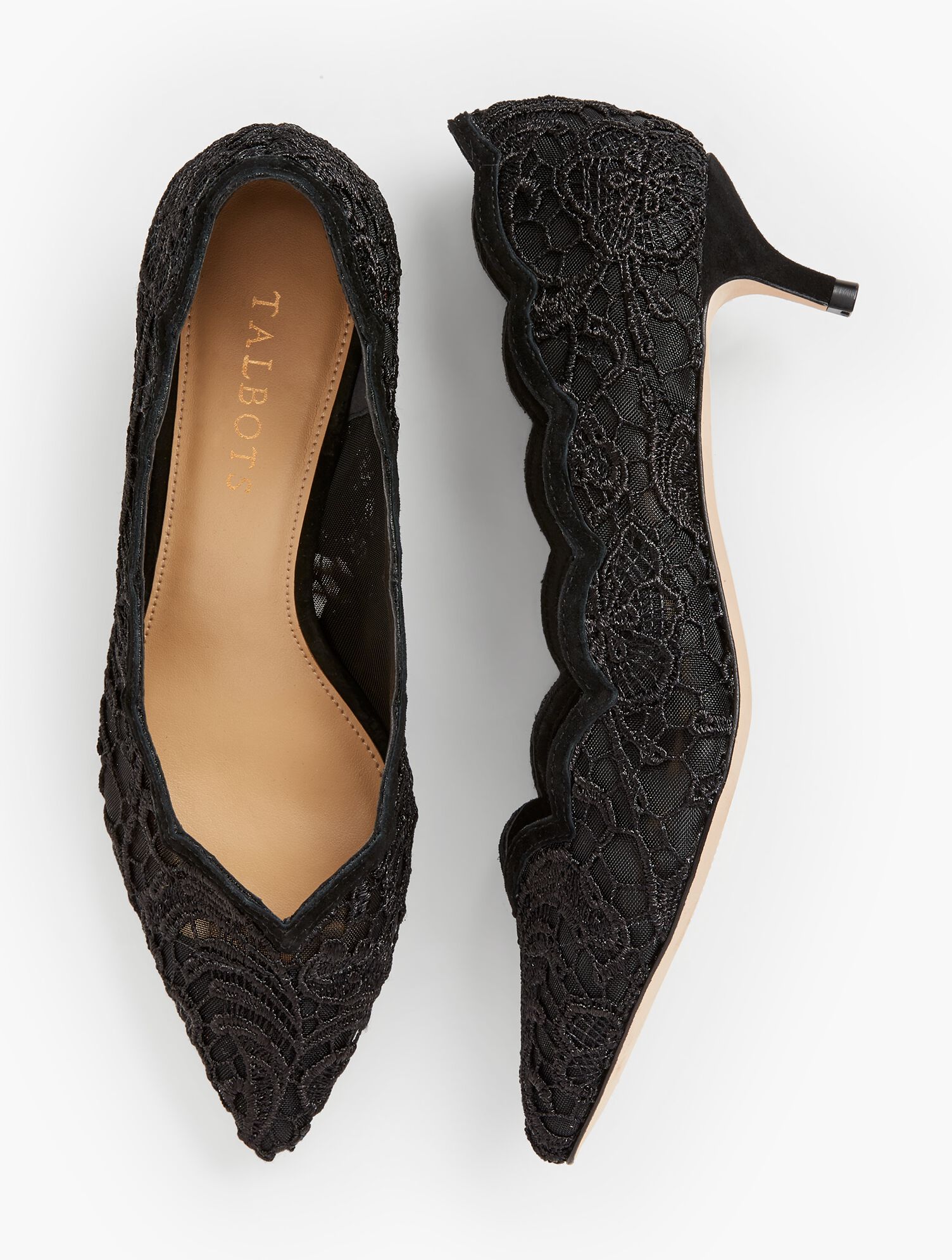 Sylvie Kitten Heel Pumps - Scallop-Edge Lace