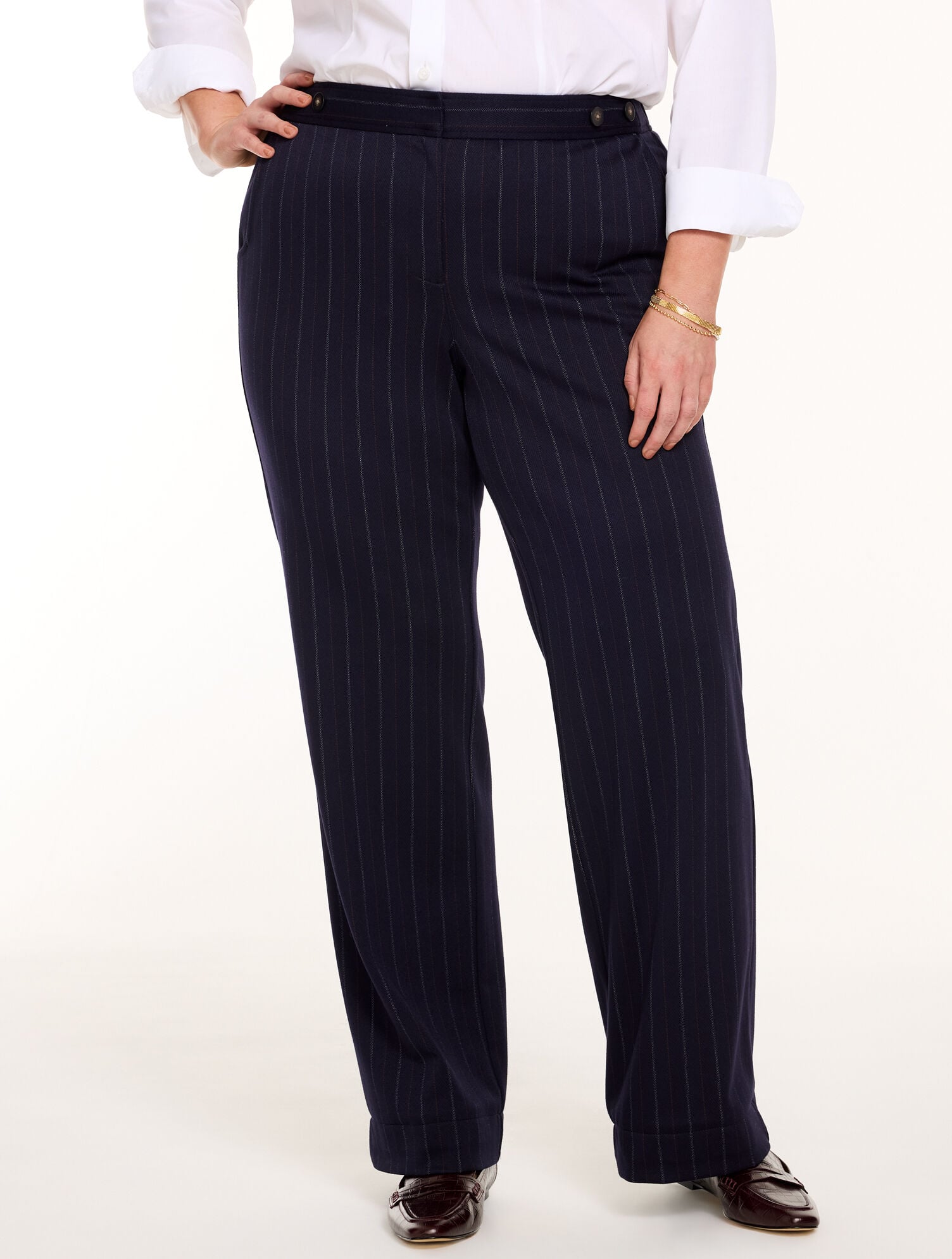 Polished Ponte Wide Leg Pants - Pinstripe