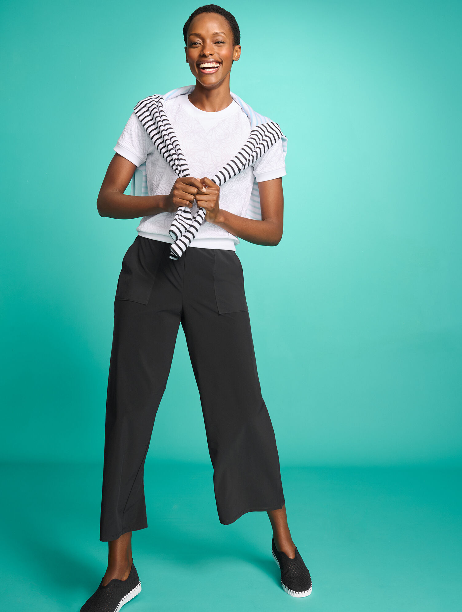 Lightweight Woven Stretch Wide Leg Ankle Pants