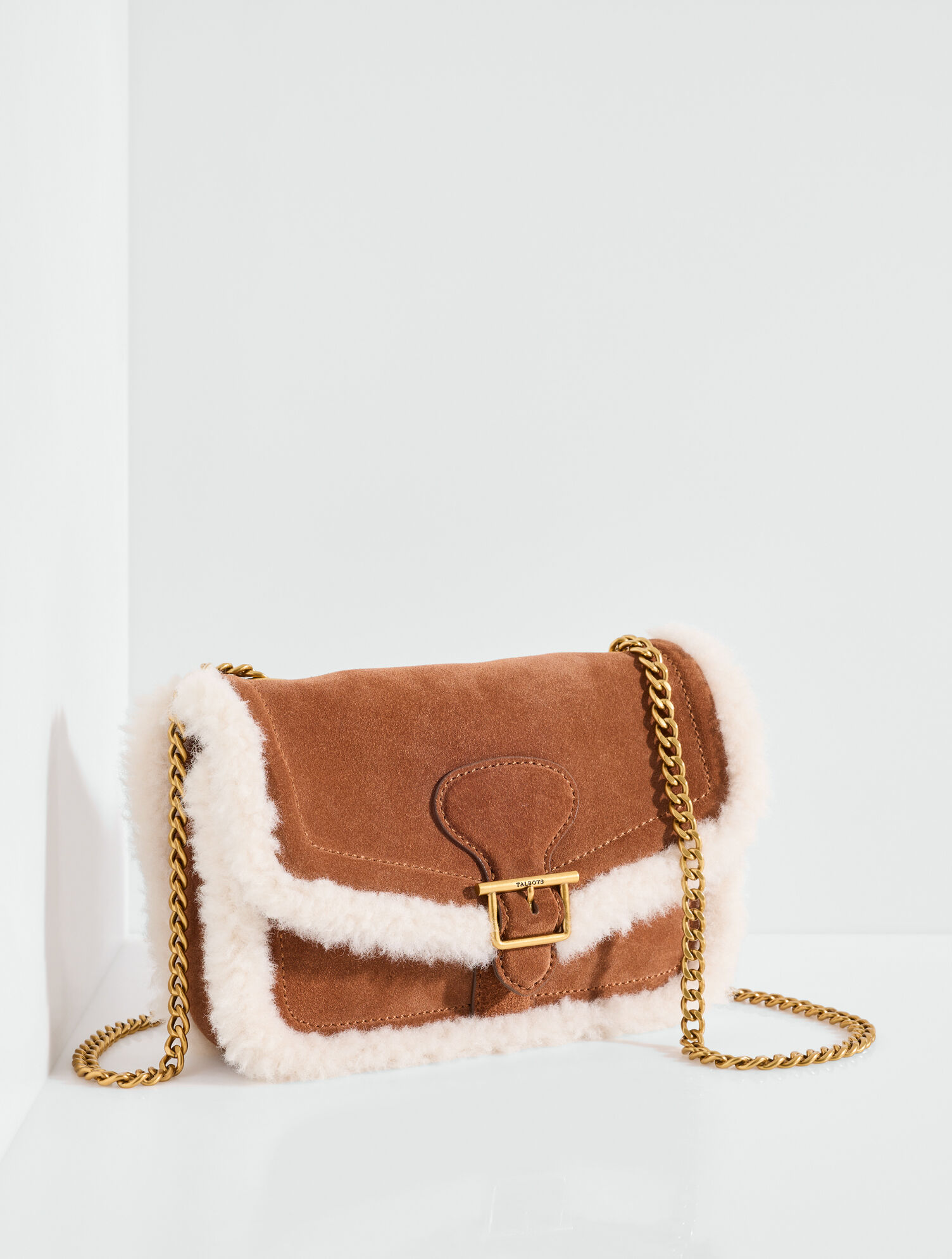 Faux Shearling Trim Suede Crossbody Bag
