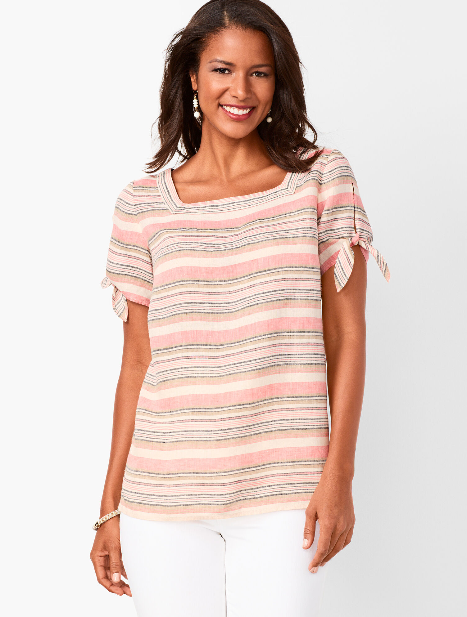 Square-Neck Linen Top - Stripe