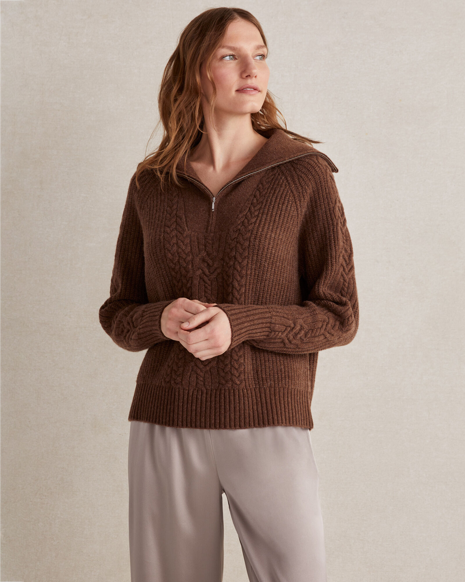 Cashmere Cable Knit Half Zip
