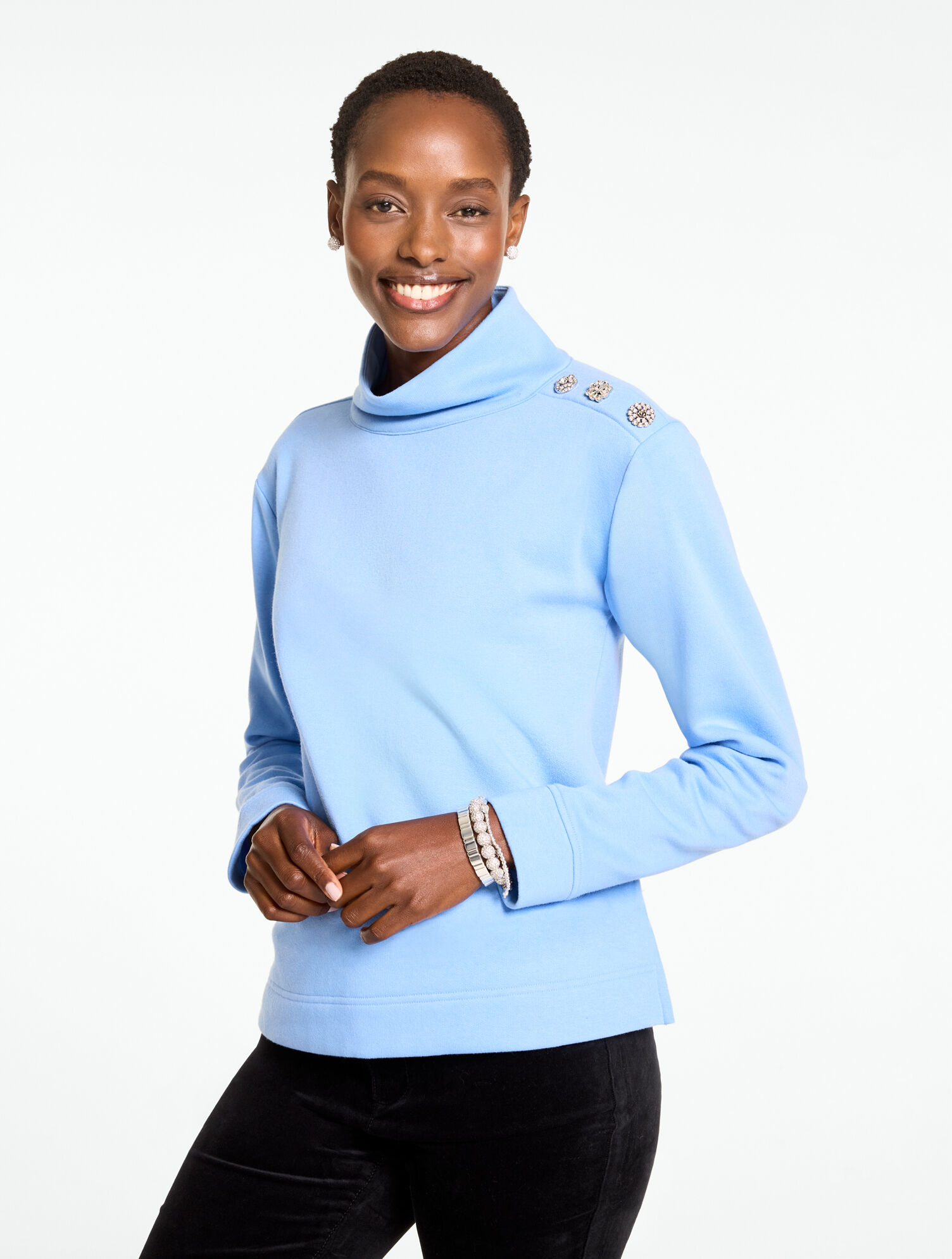 Mixed Button Mockneck Sweatshirt