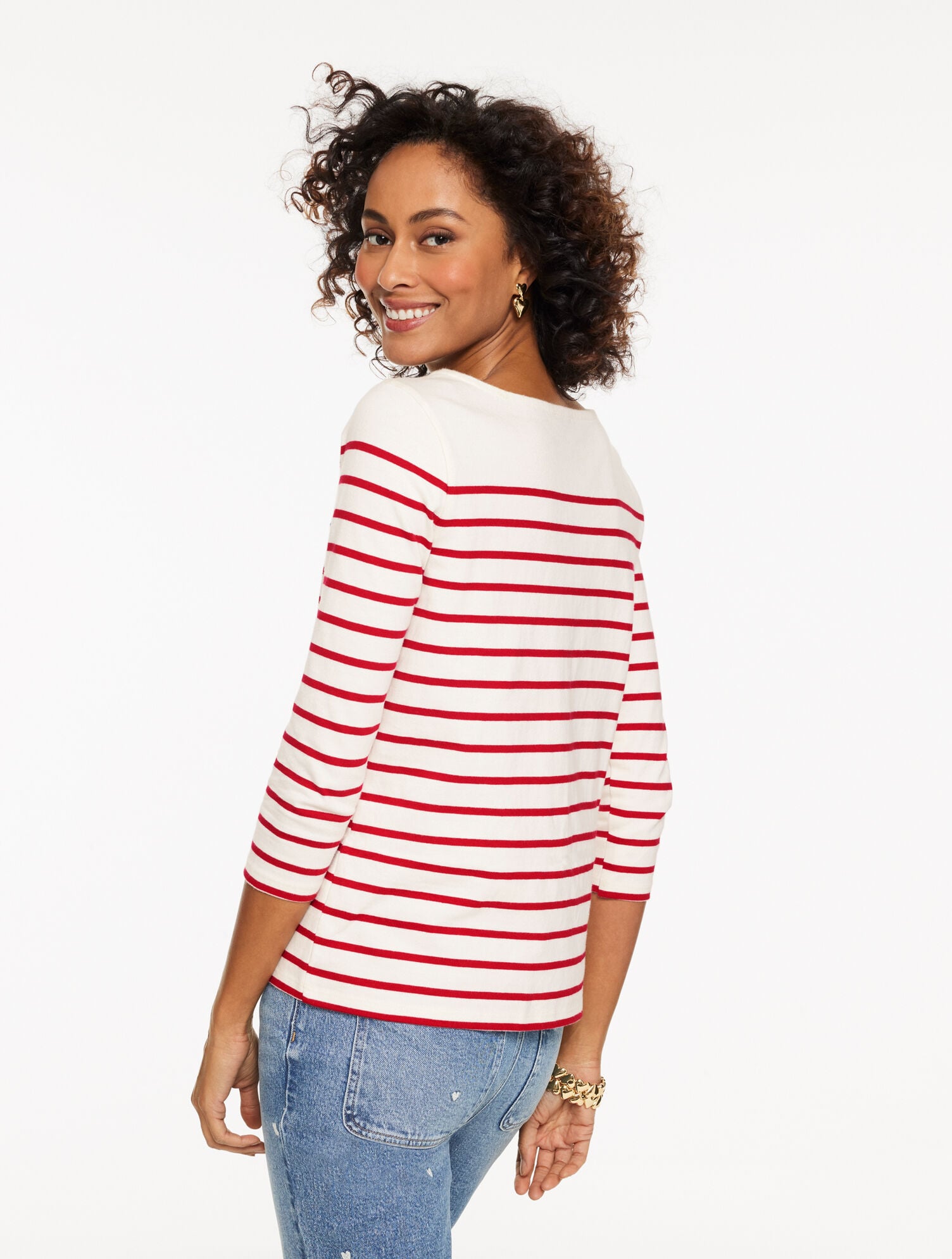 Bateau Neck Tee - Love Stripe