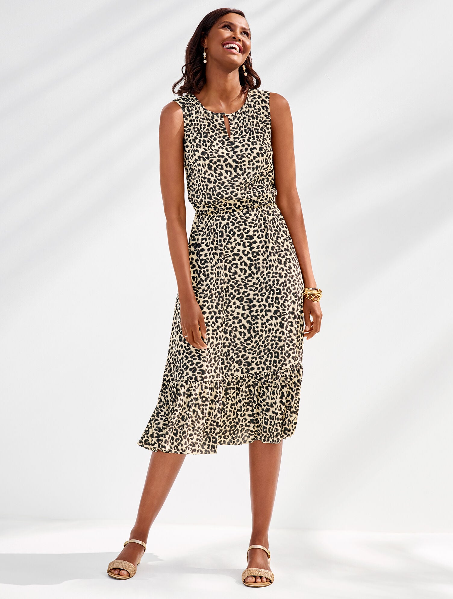 knee length dresses for ladies Audrey Midi Leopard Print Dress L main image 1