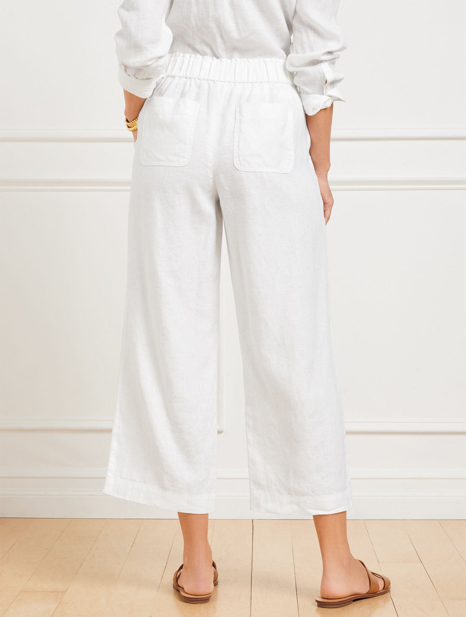 Wide Crop Pull-On Washed Linen Pants