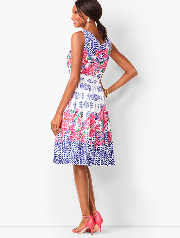 Mosaic Floral Sateen Fit &amp; Flare Dress