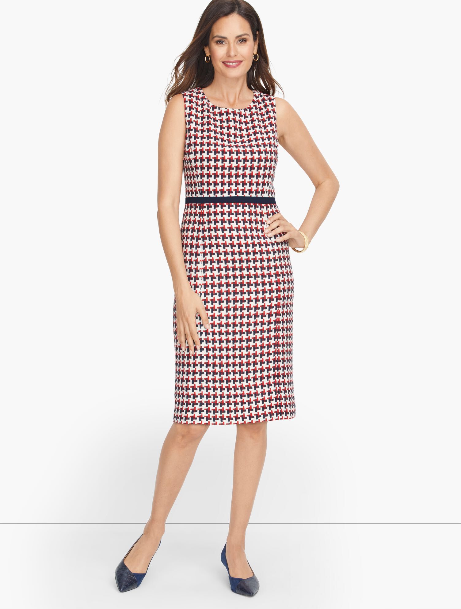 Luxe Woven Bold Houndstooth Sheath Dress