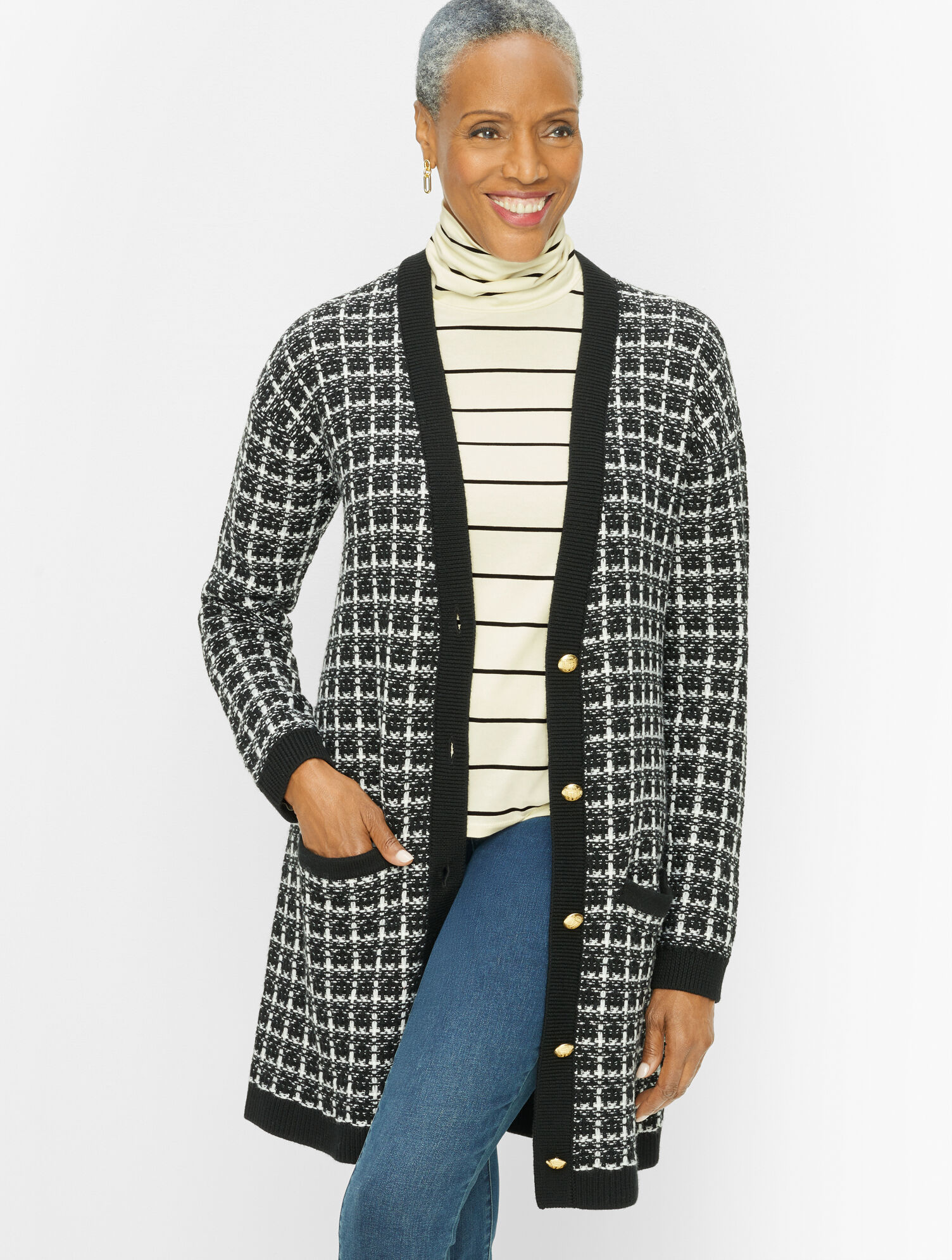 Texture Plaid Merino Wool Cardigan | Talbots