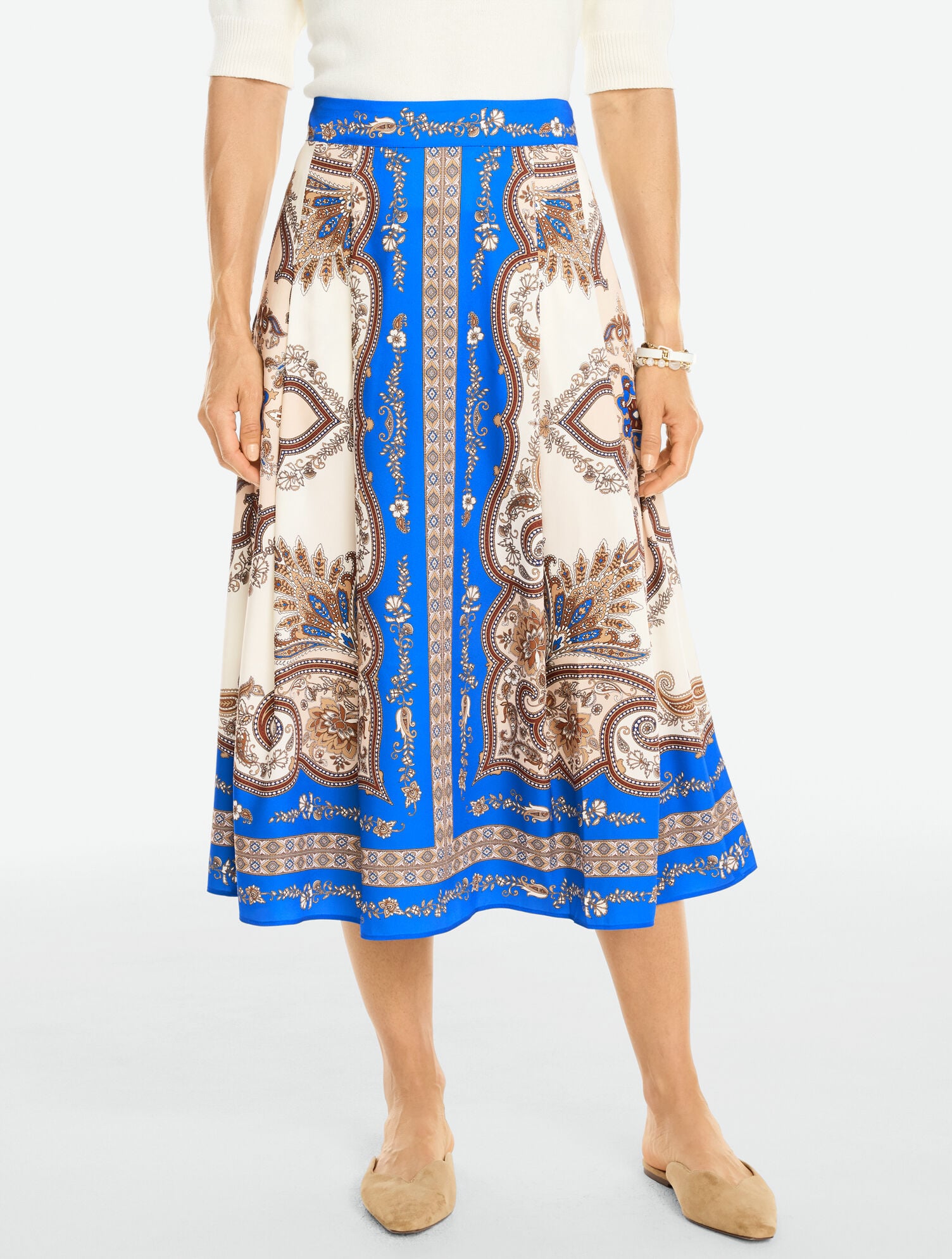 Twill Pleated Fit &amp; Flare Skirt - Paisley Sky