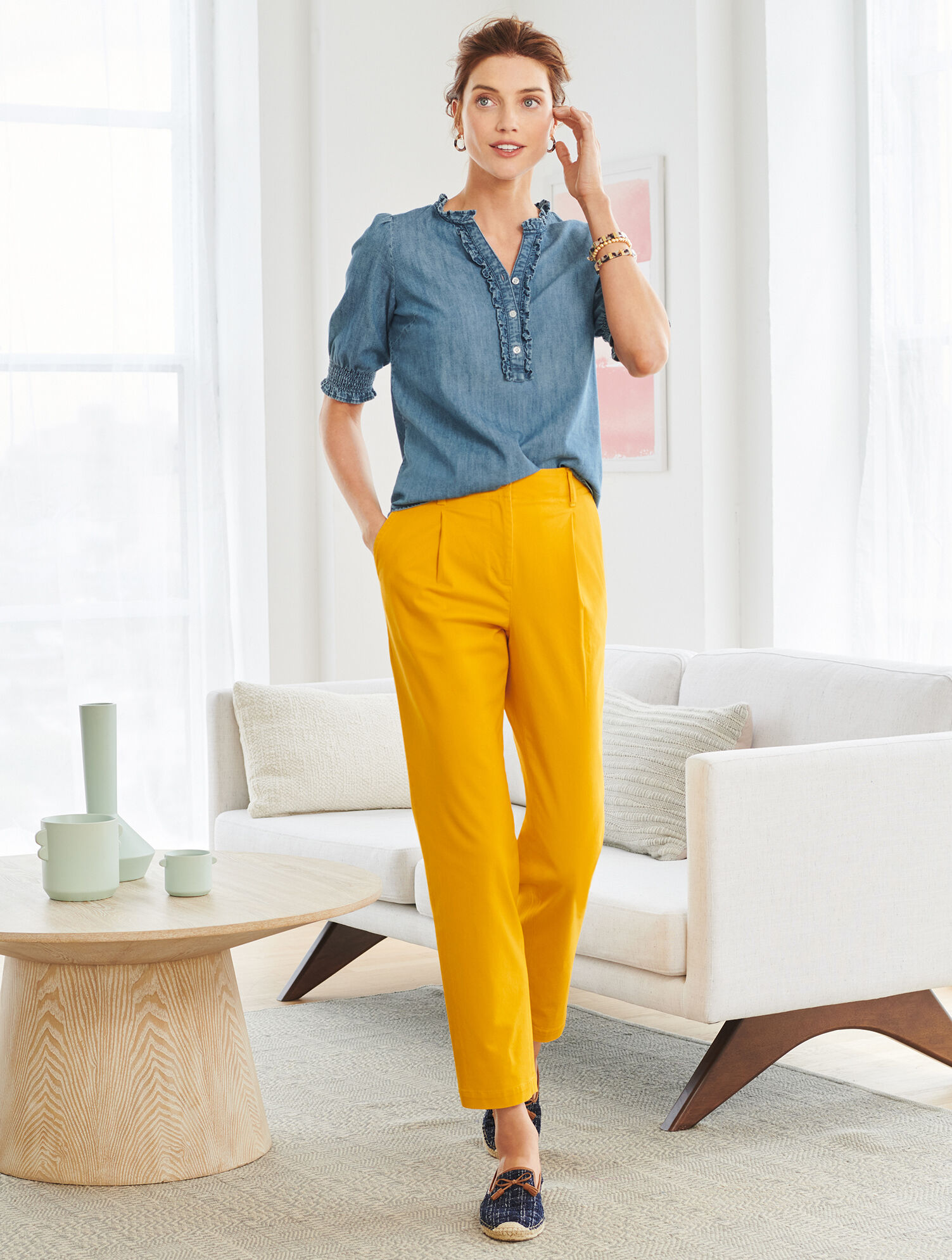 Ruffle Trim Denim Top