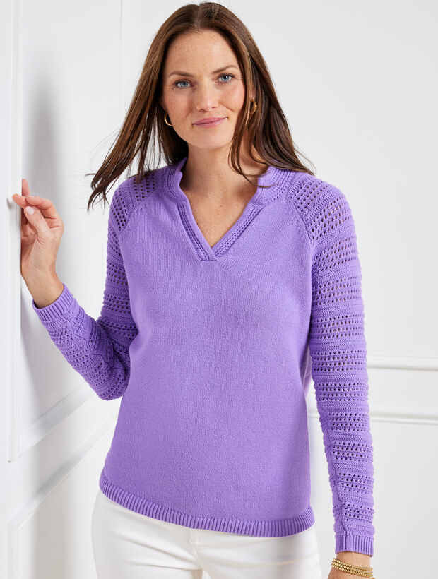 Crochet Split Neck Sweater