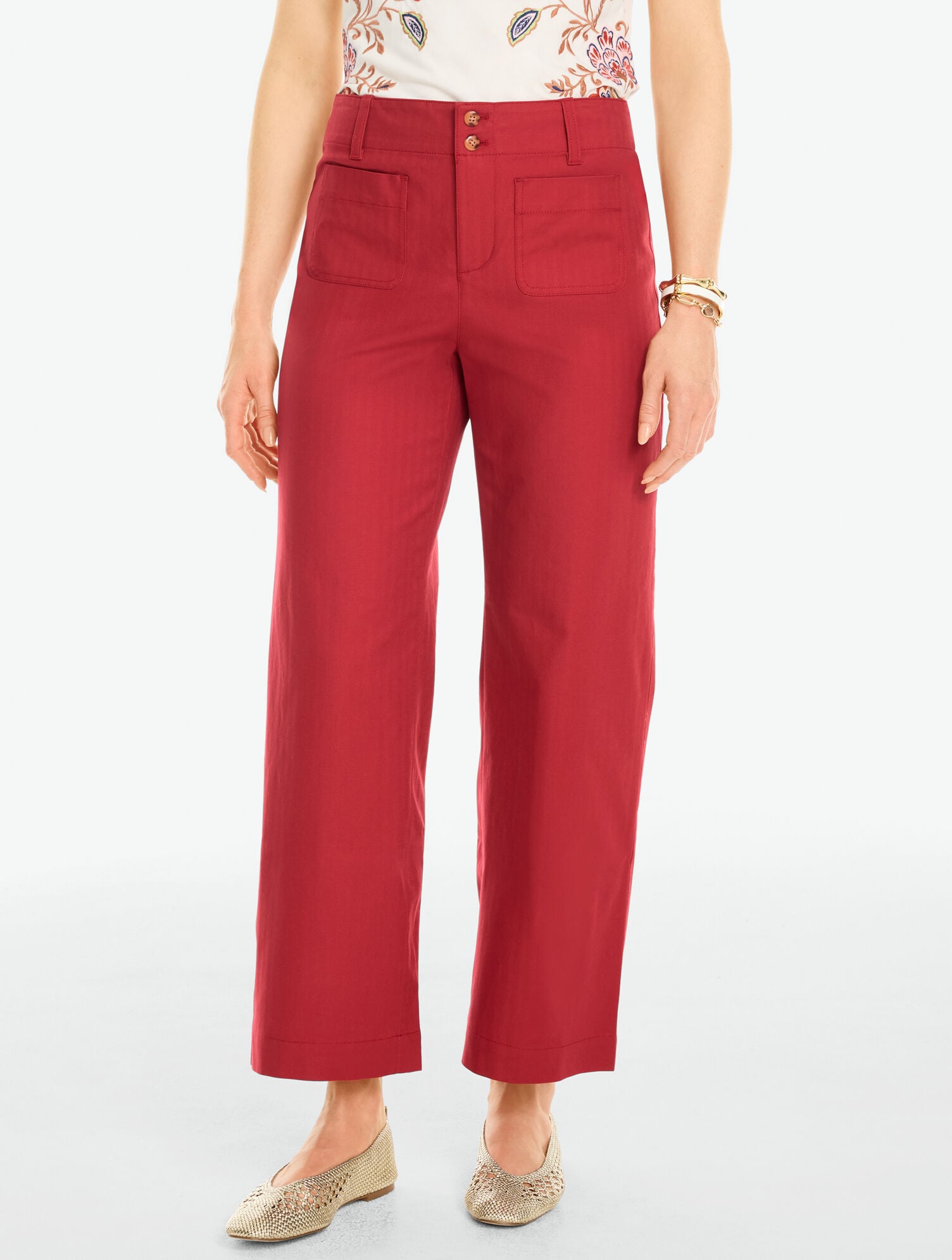 Stretch Knit Herringbone Wide Ankle Pants