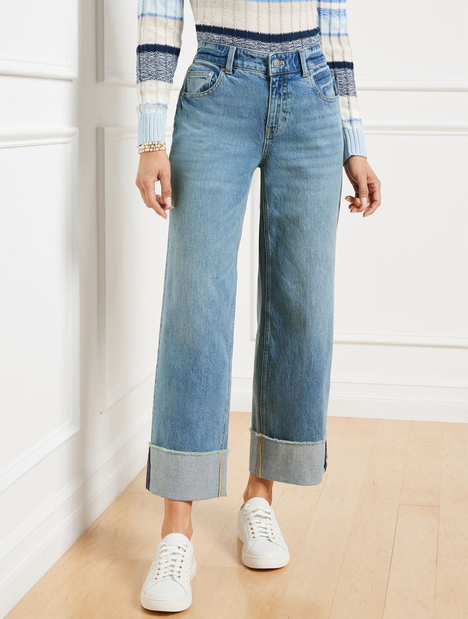 Straight Ankle Cuff Jeans - Downing Wash