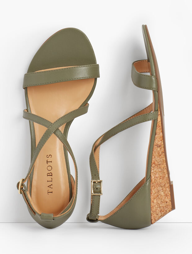 Capri Cross-Strap Mini-Wedge Sandals - Nappa Leather