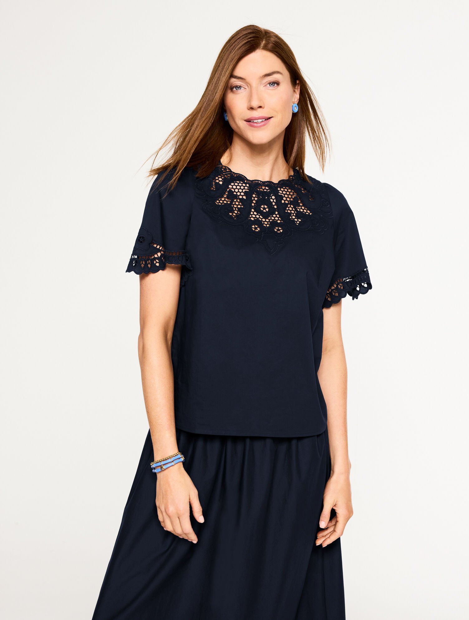 Embroidered Poplin Top