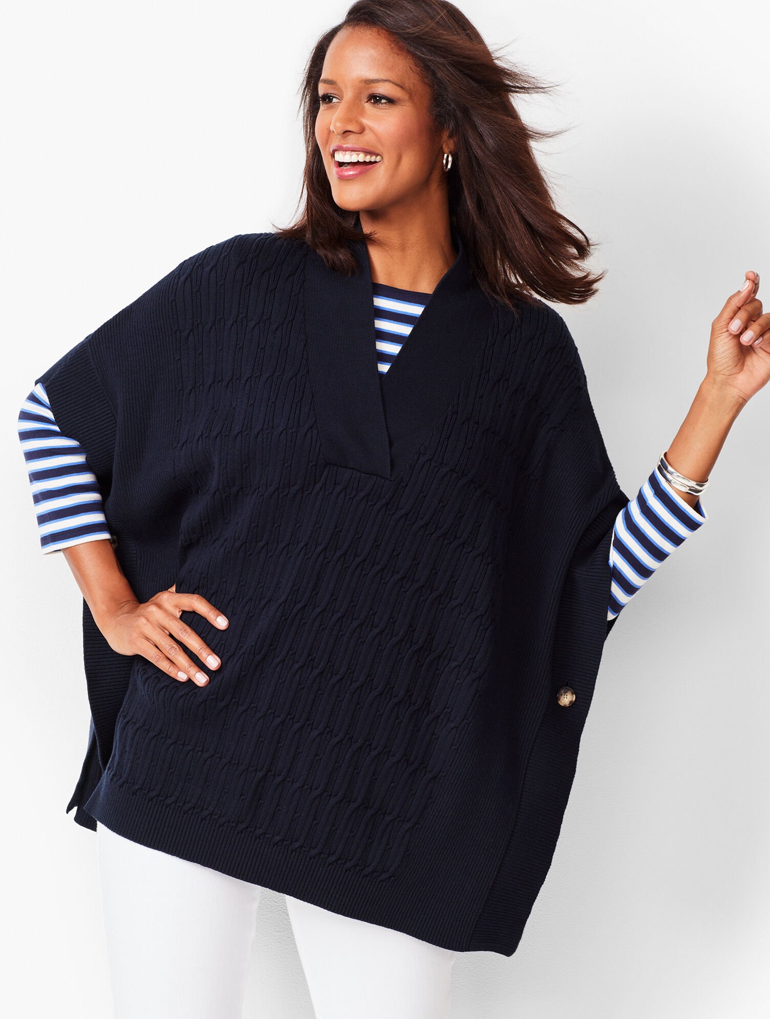 Cable V-Neck Poncho | Talbots