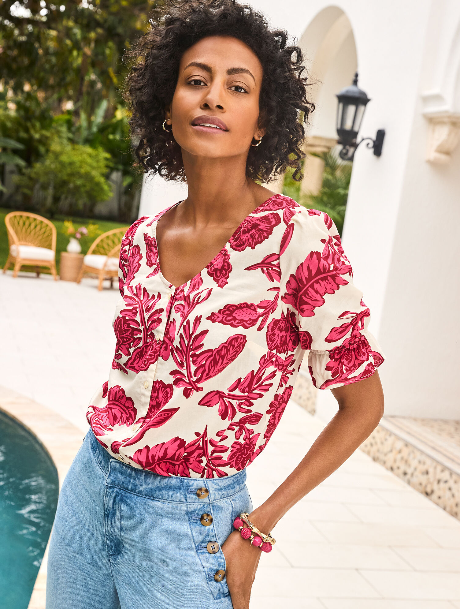 Voile Ruffle Top - Shadow Floral | Talbots