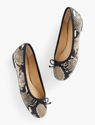 Blair Bow Ballet Flats - Embossed Leather