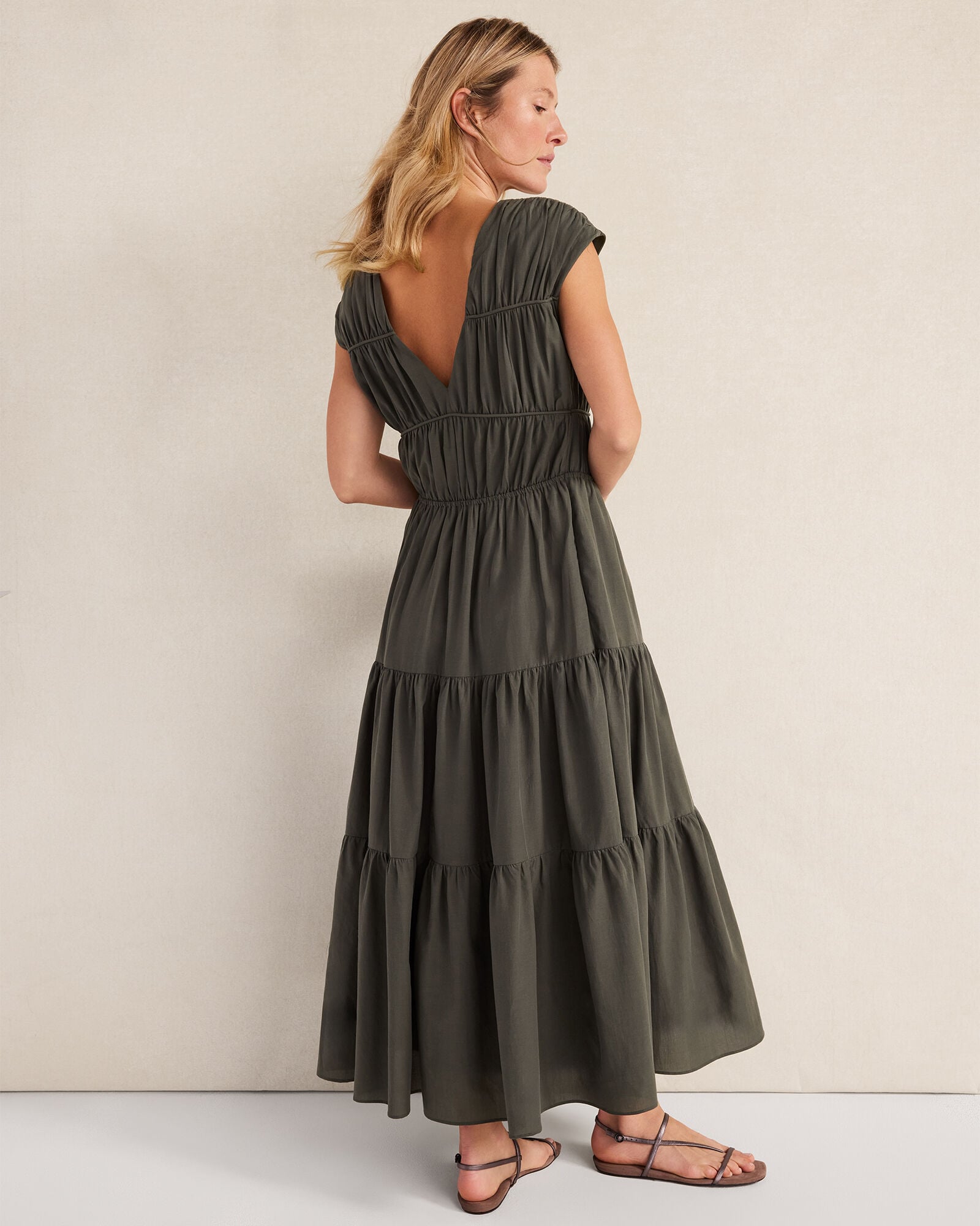 Cotton Voile Ruched Maxi Dress