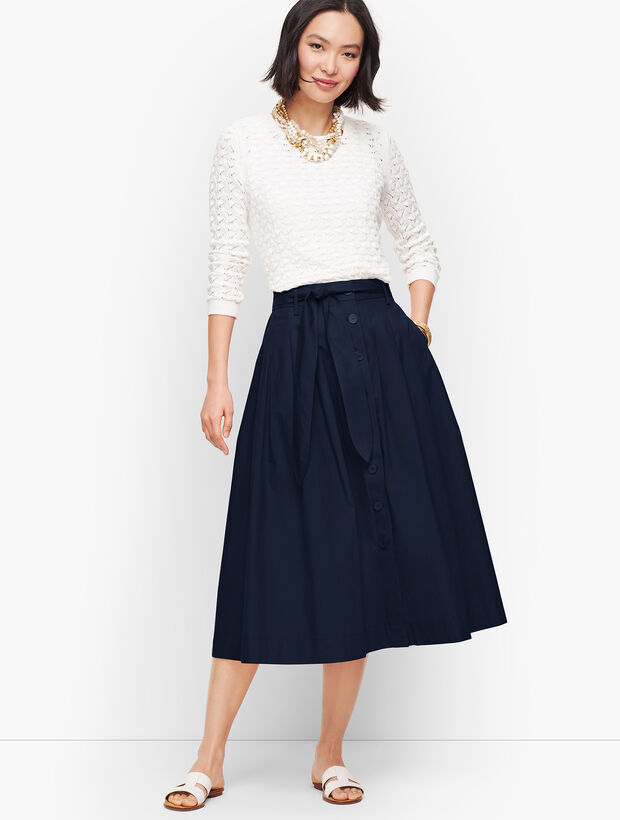Poplin Button Front Full Midi Skirt