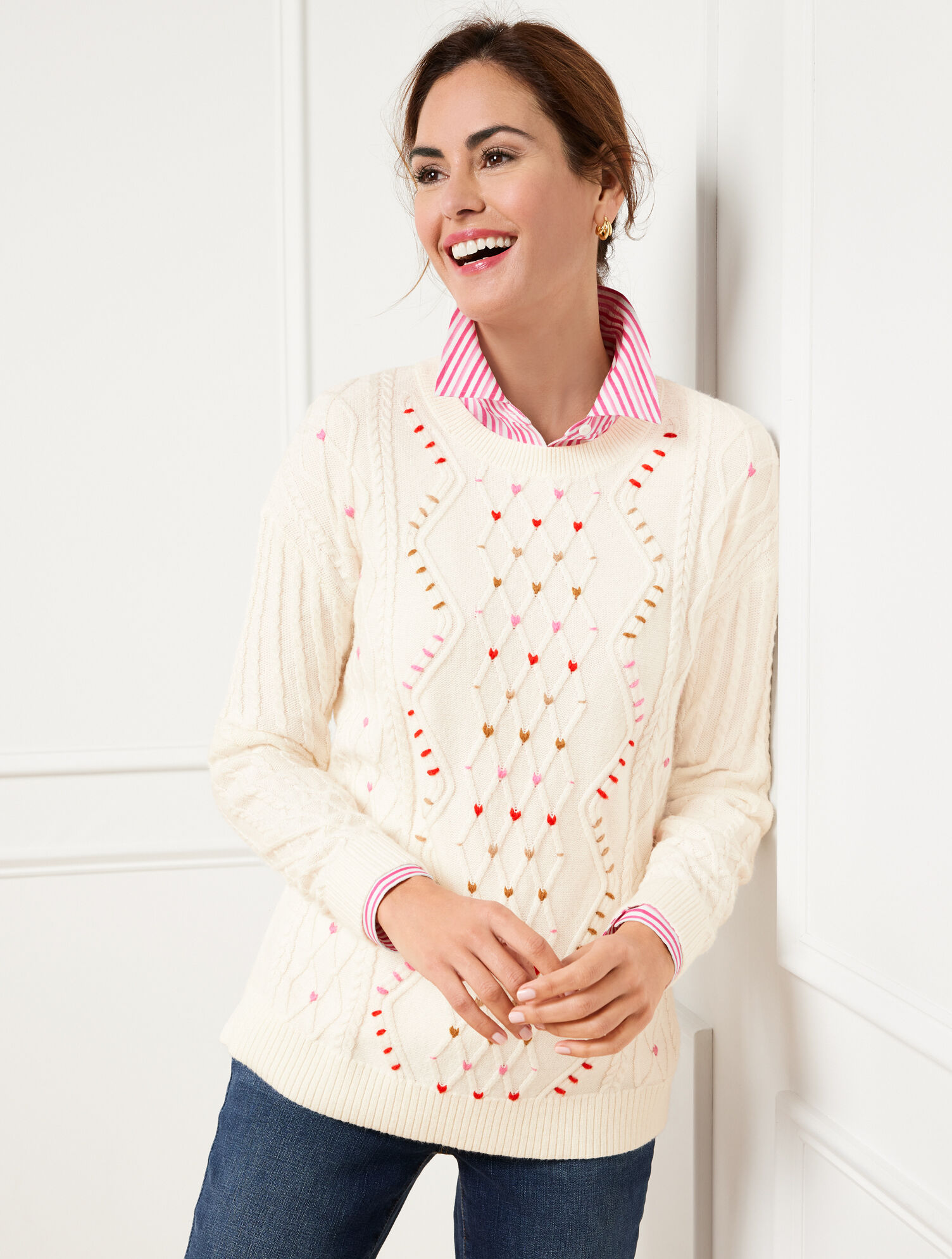 Whipstitch Hearts Cable Knit Sweater Talbots