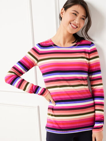 Supersoft Jersey Ruched Sleeve Tee - Canteen Stripe