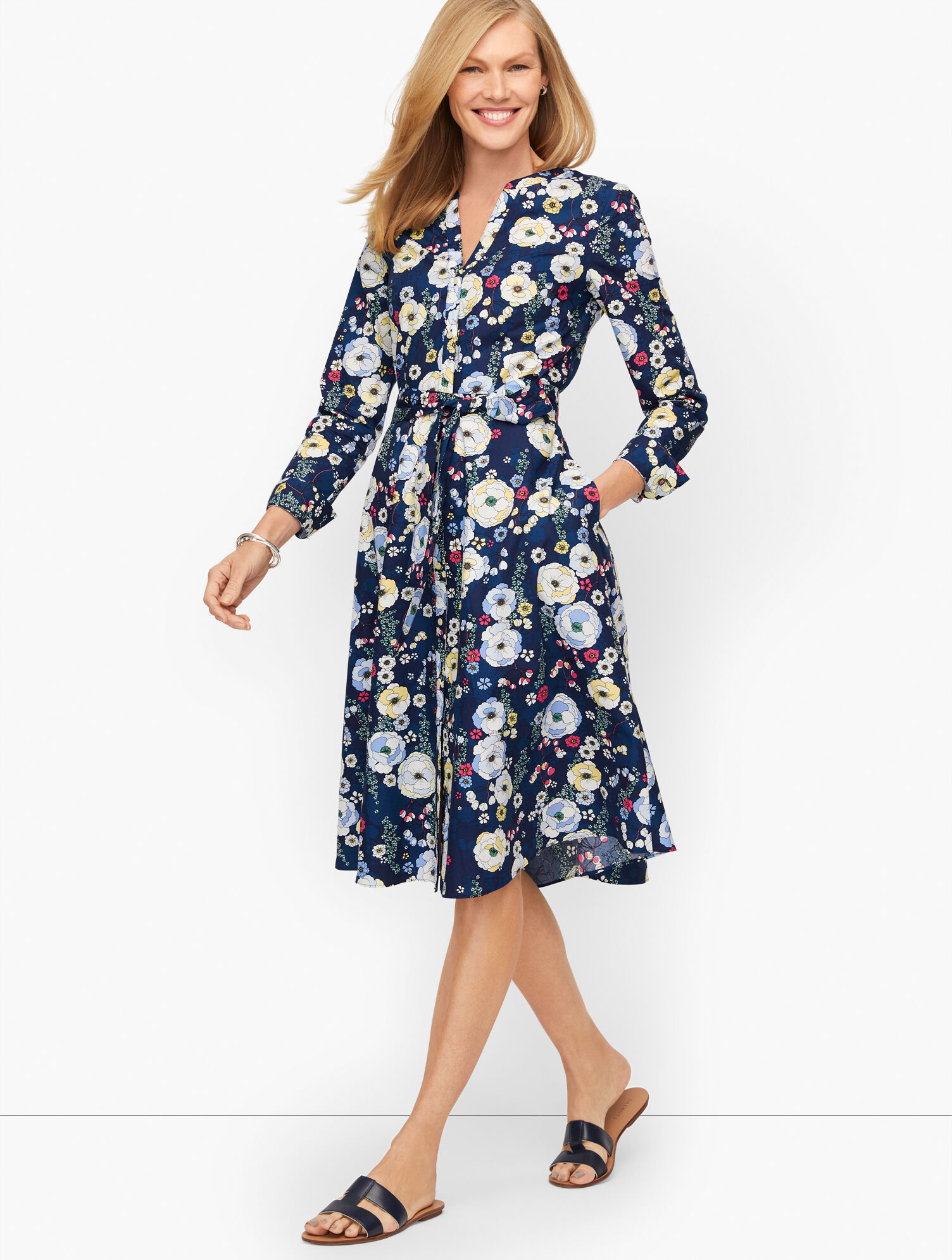 Falling Blossoms Belted Shirtdress