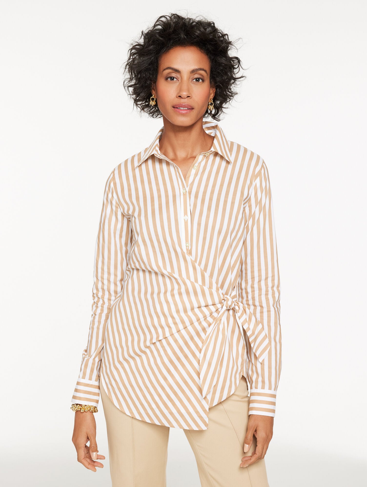 Tie Front Poplin Shirt - Tranquil Stripe