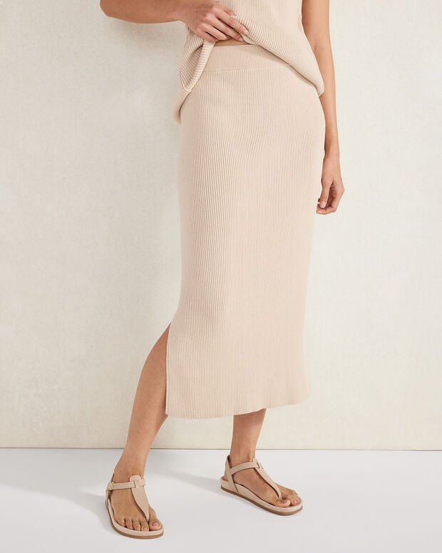 Organic Cotton Rib Knit Midi Skirt