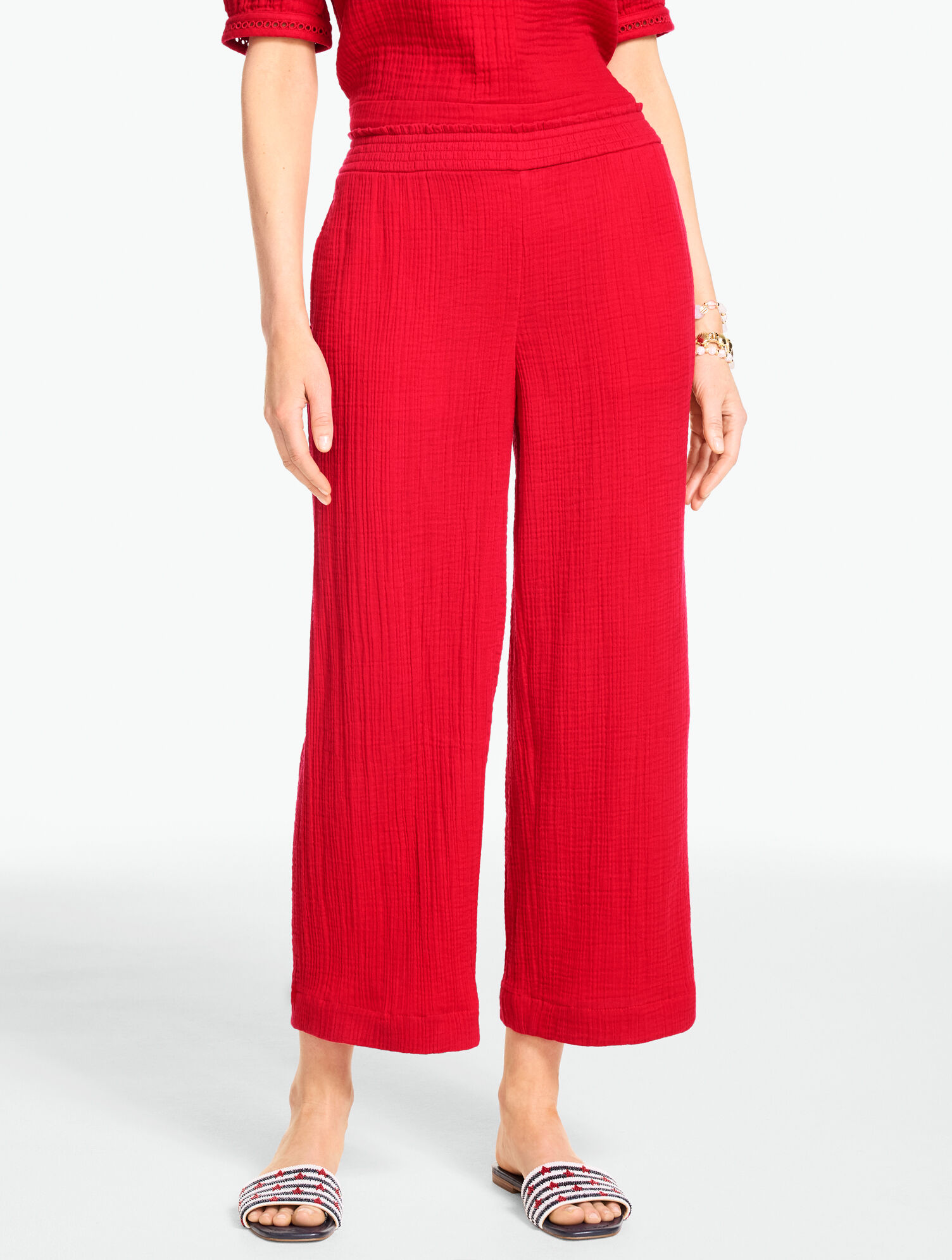 Cotton Gauze Straight Crop Pull-On Pants