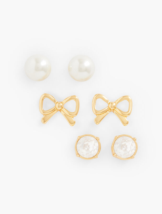 Pearly Bow Stud Earring Set