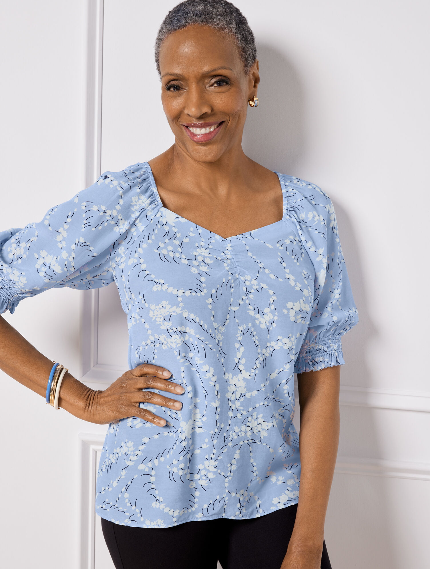 Elbow Sleeve Blouse Swirling Rose Talbots