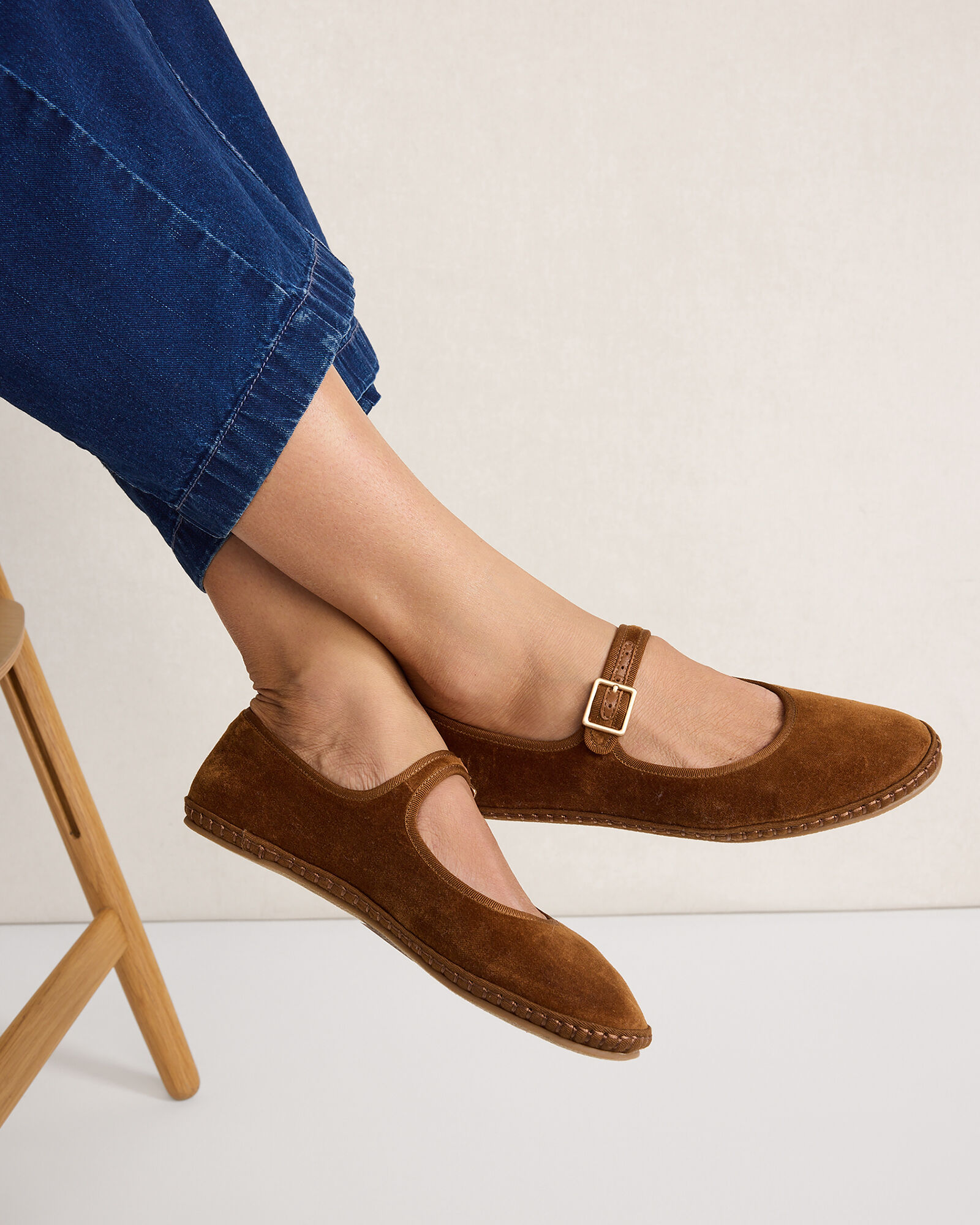 Velvet Mary Jane Ballet Flats - thumbnail 4