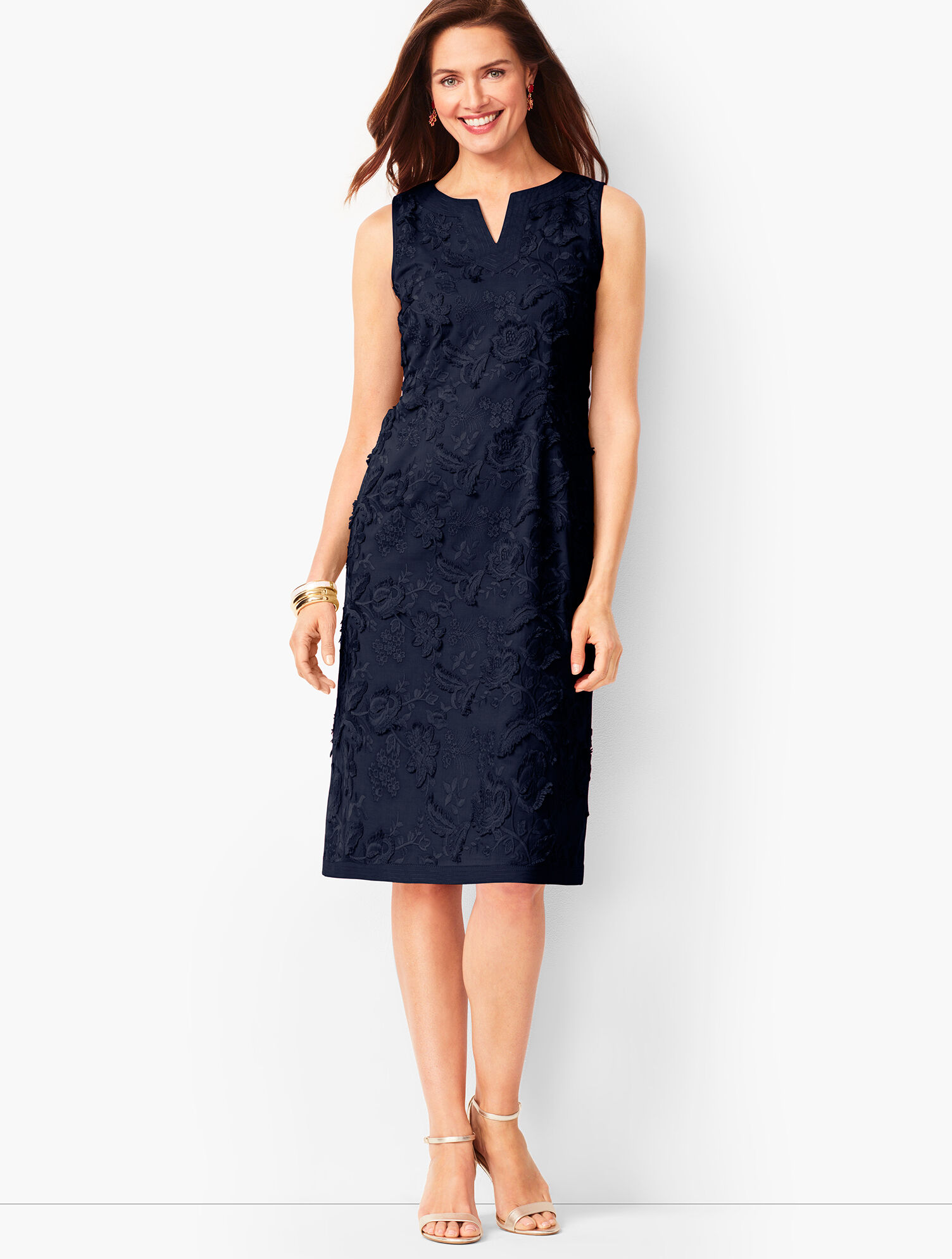 Embroidered Clipped-Floral Shift Dress