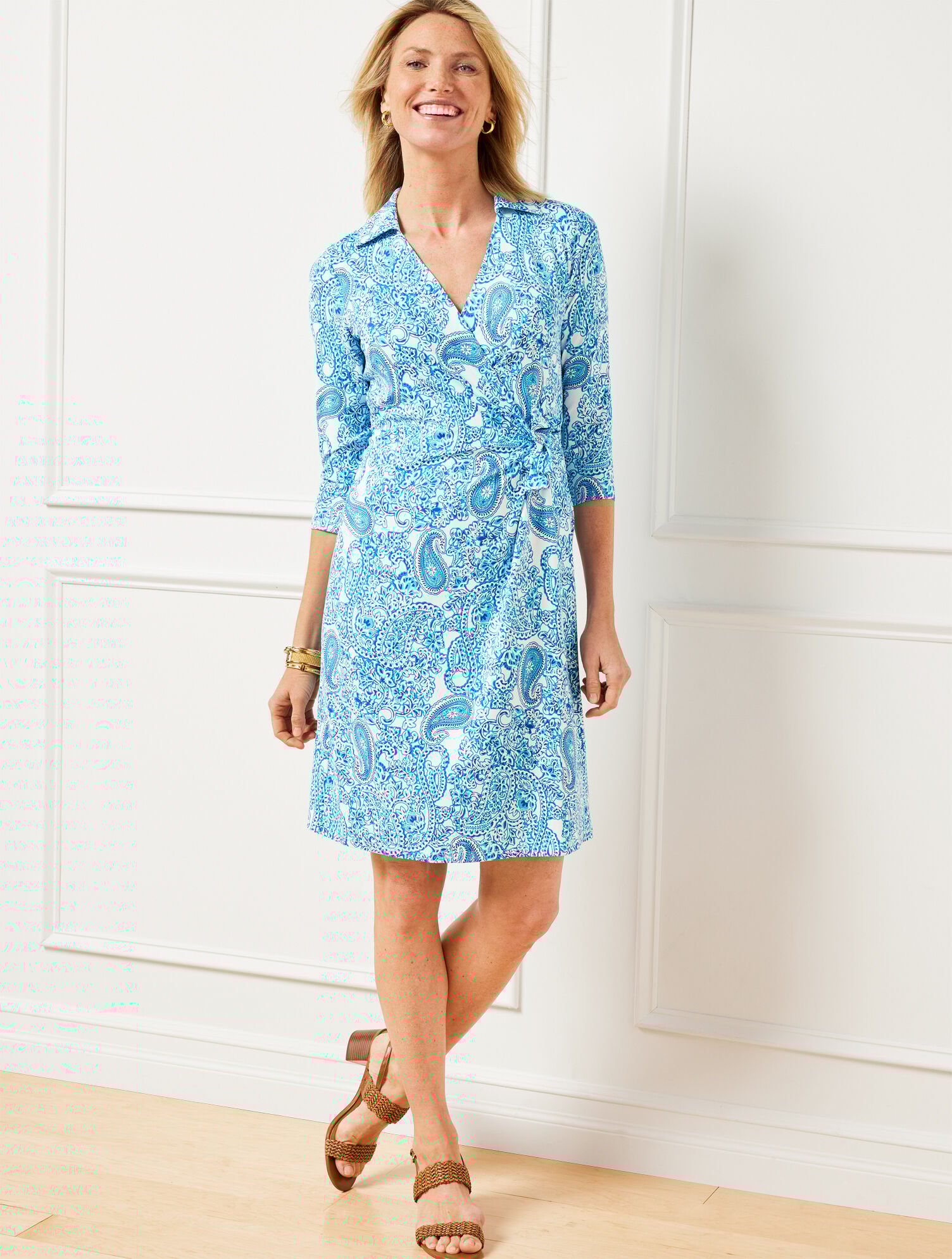 Talbots Effortless Jersey Faux Wrap Dress Playful Paisley Talbots