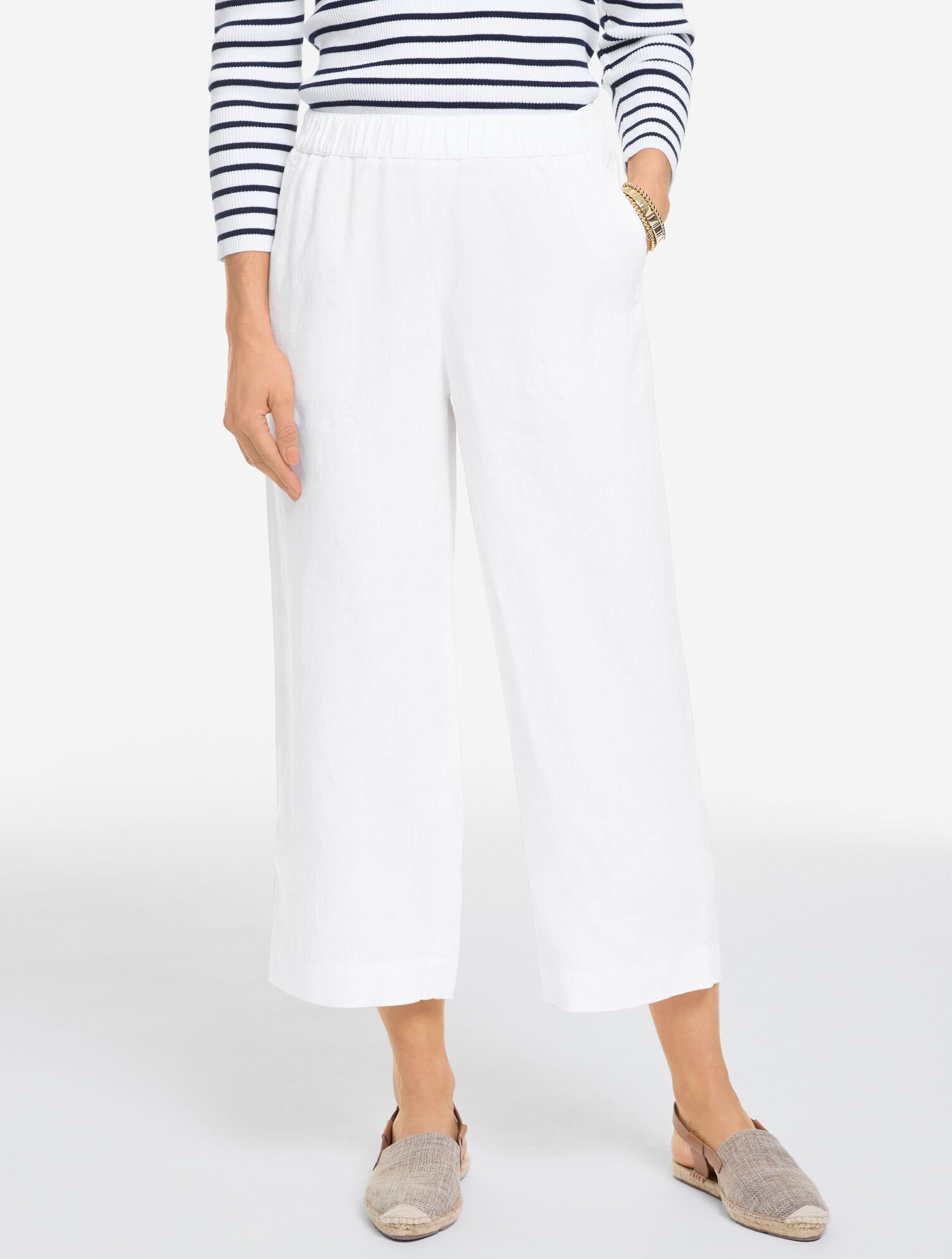 Washed Linen Wide Crop Pull-On Pants
