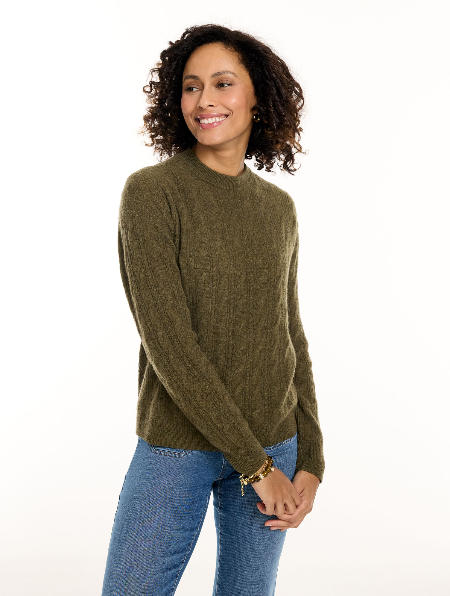 Cashmere Mixed Cable Crewneck Sweater