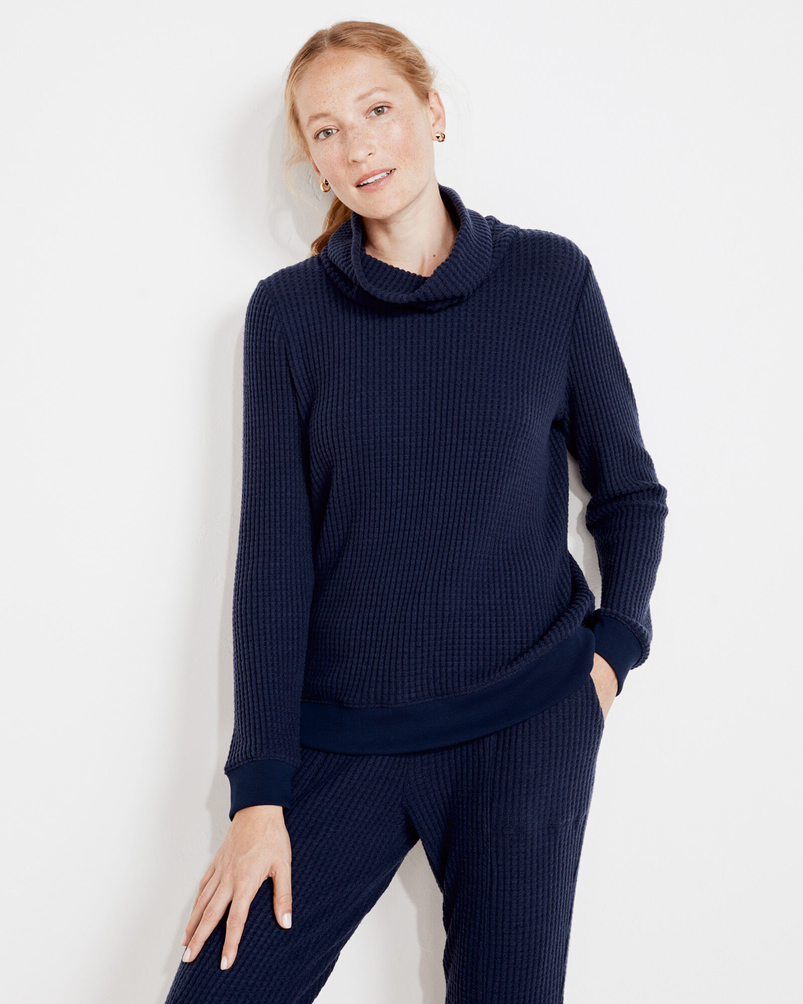 Waffle Knit Cowl Neck Top Haven Well Within