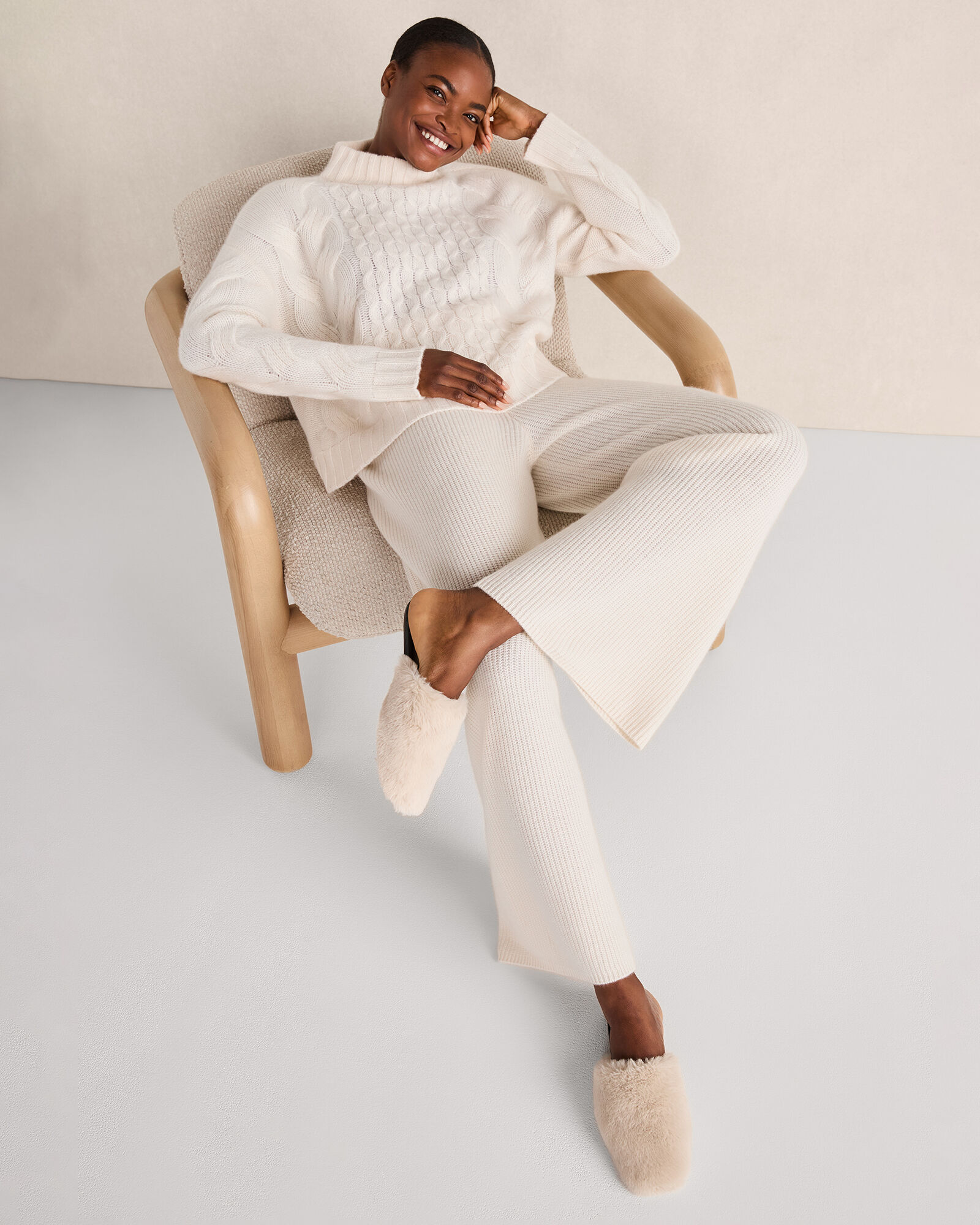 Cashmere Rib Knit Wide Leg Pants