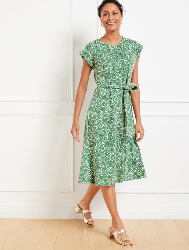 Fit &amp; Flare Midi Dress - Woodland Damask